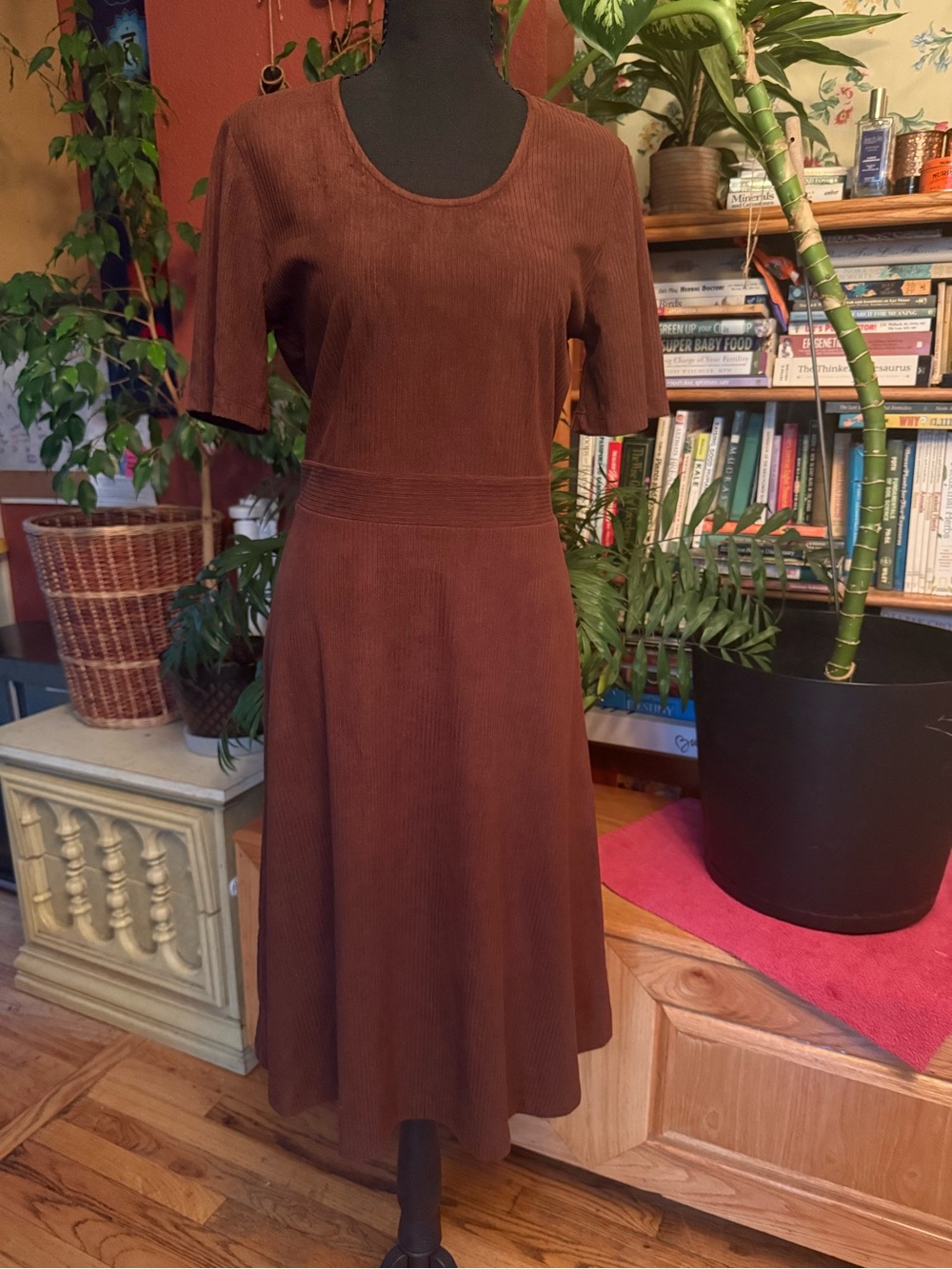 Pleione Brown Corduroy Midi Dress